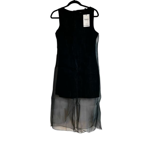 Theory Women's Organza Layer Mini Shift Dress Sleeveless Black Size 4 NWT - Picture 13 of 13